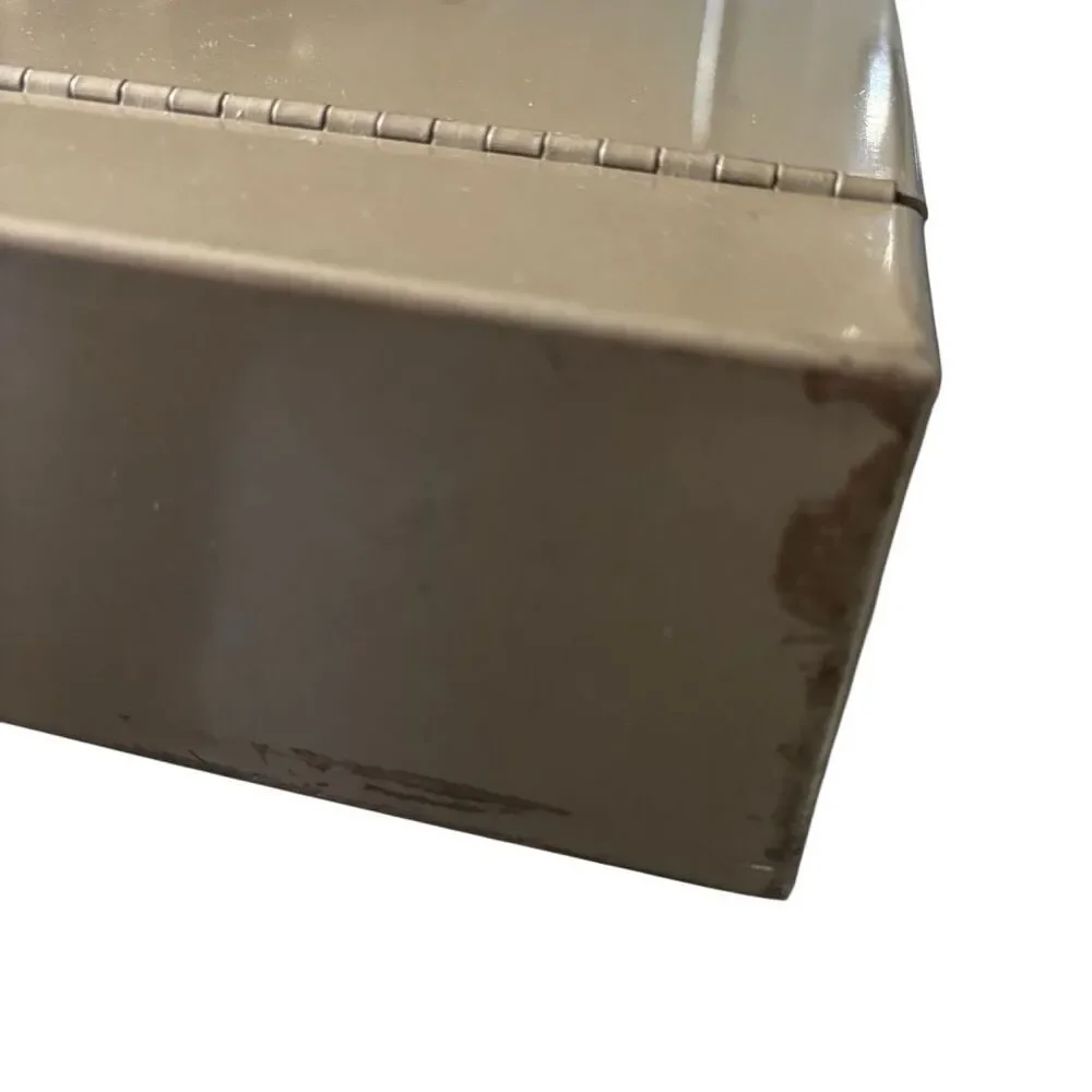 Vintage Heavy Duty Metal Lock Box Cash Document Security Safe Tan Beige 12x9.5